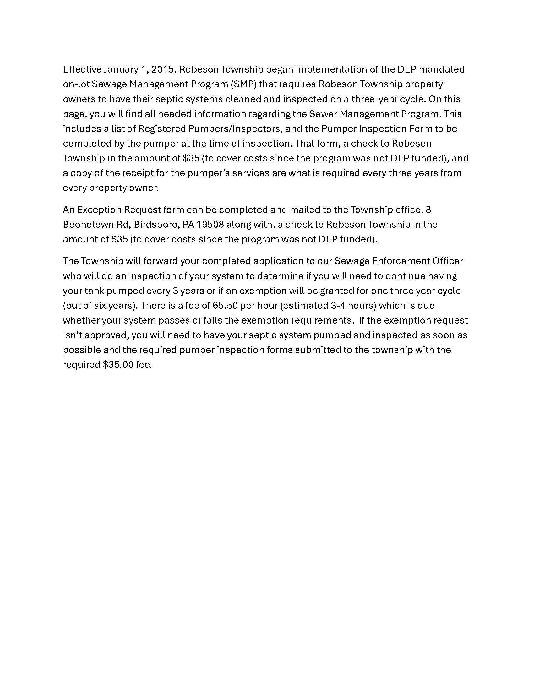 General Description of The Sewage Management Program