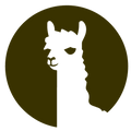 a black and white silhouette of an alpaca in a circle .