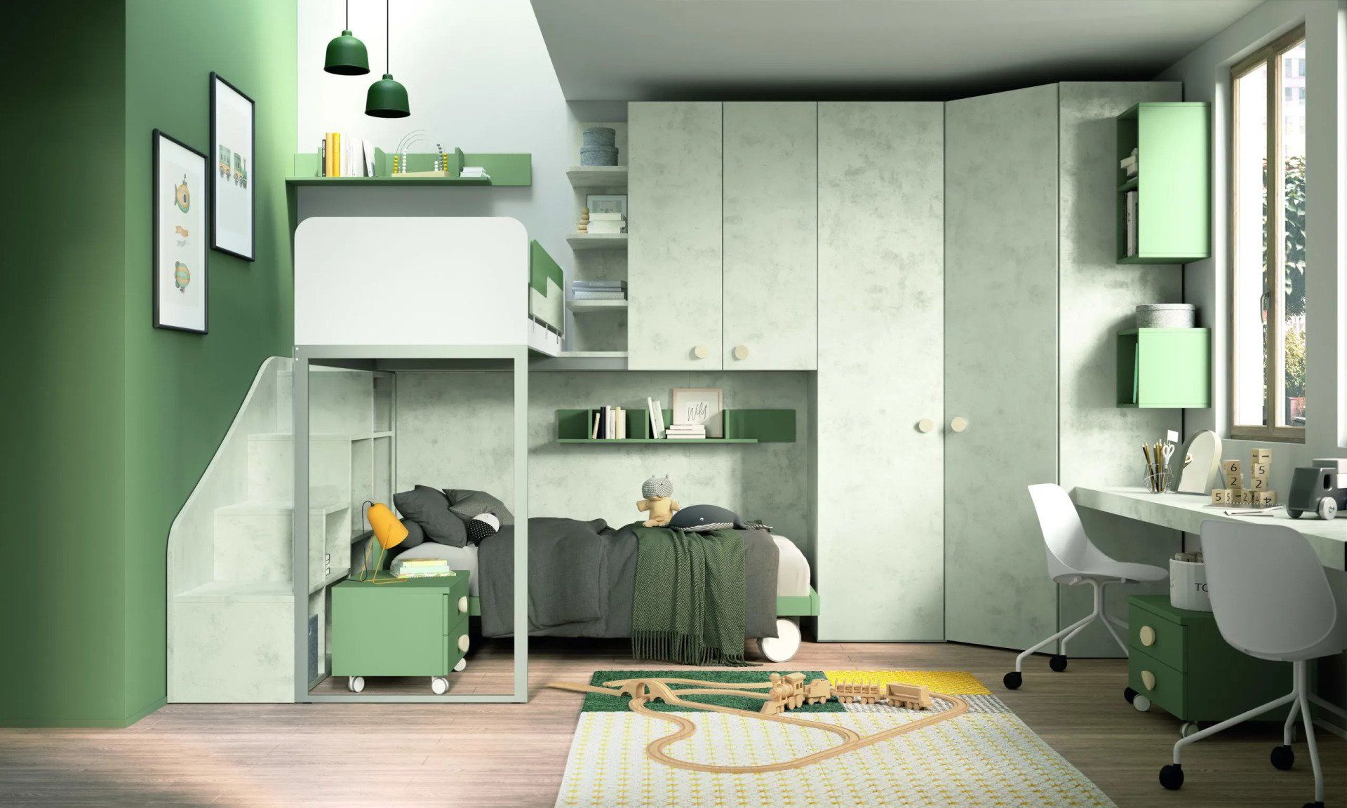 arredo cameretta sui toni del verde