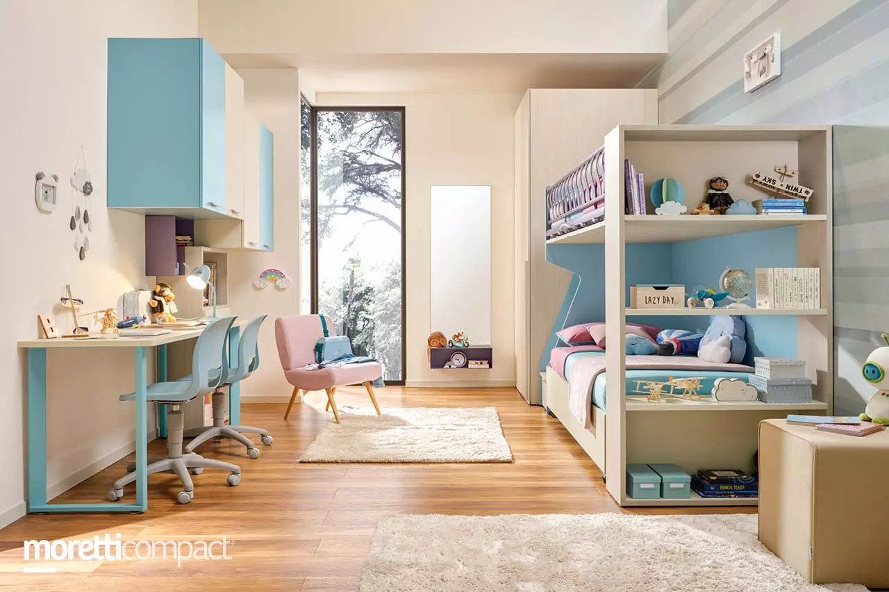 arredo cameretta sui toni dell'azzurro pastello