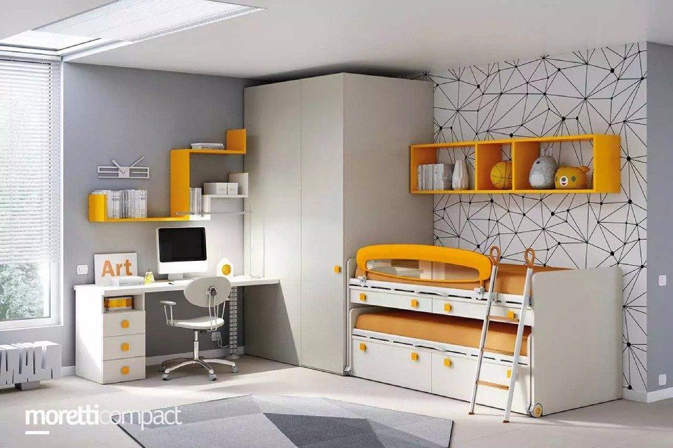 cameretta con arredi gialli