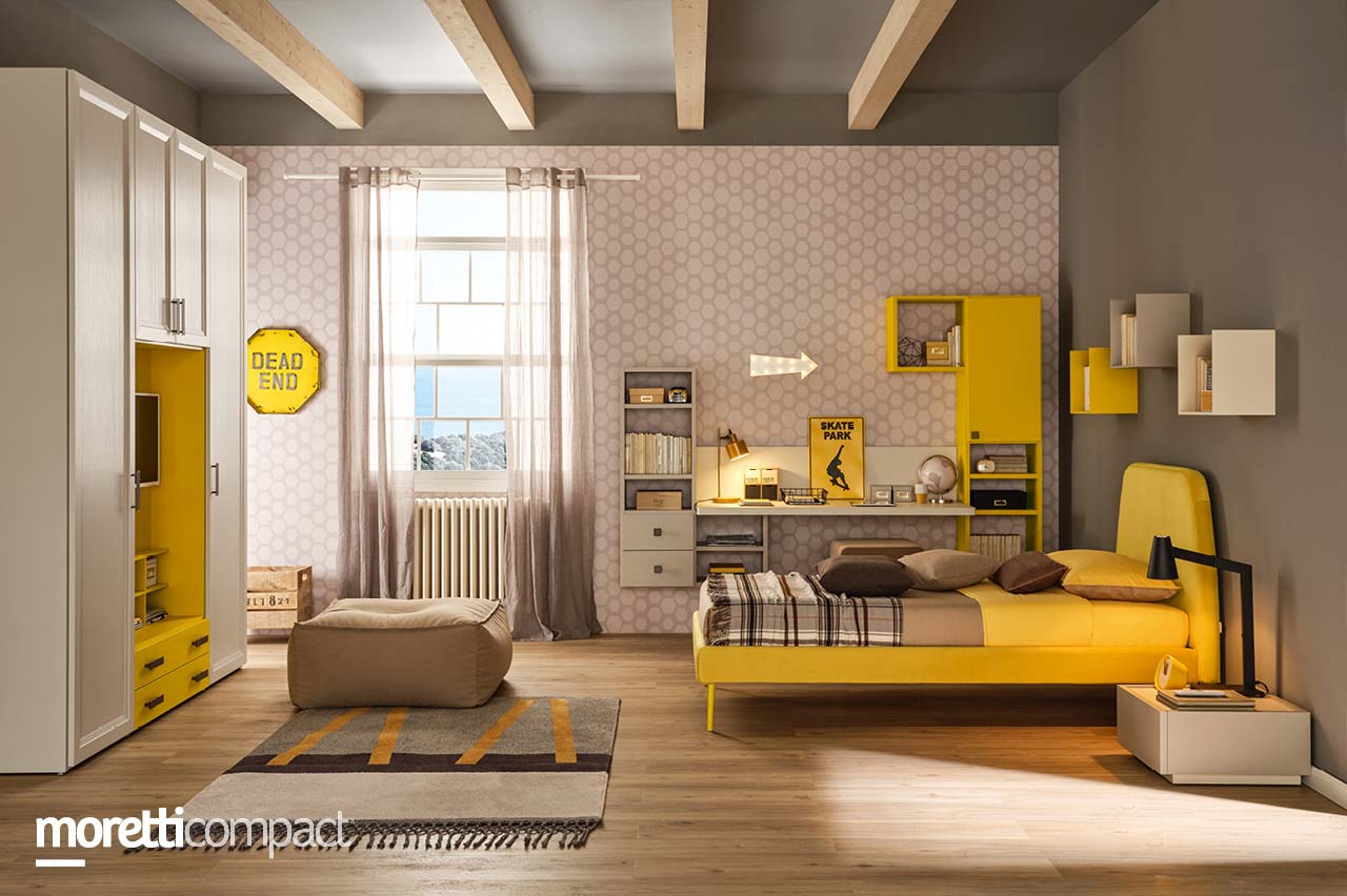 cameretta sui toni del giallo per ragazzo