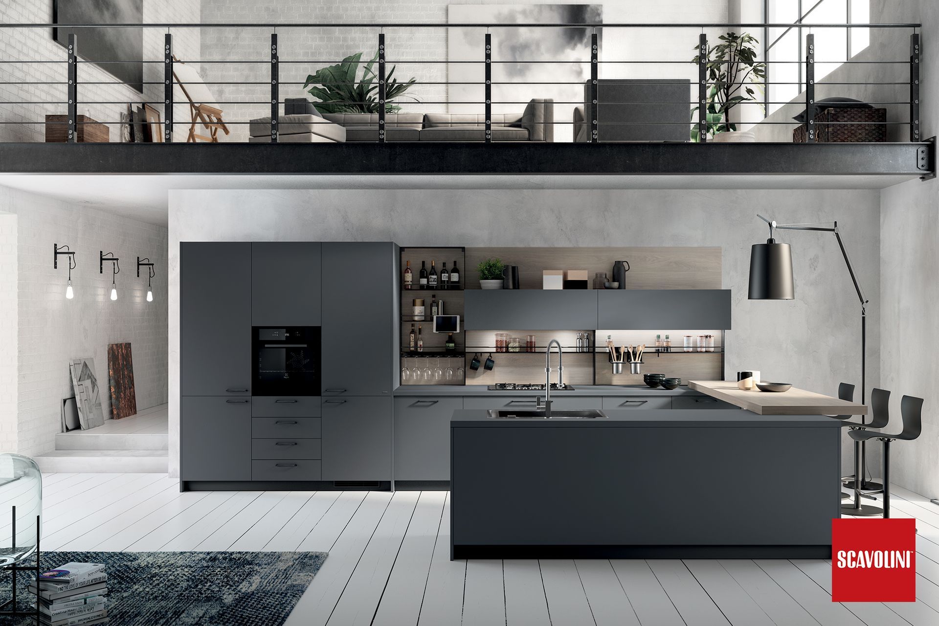 cucina moderna sul grigio scuro