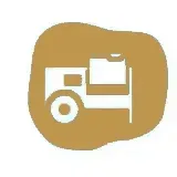 A blue and white icon of a desk with a folder on it.