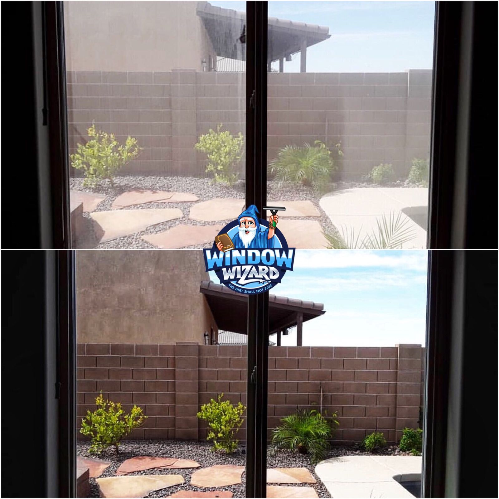 A window with a sign that says window wizard on it