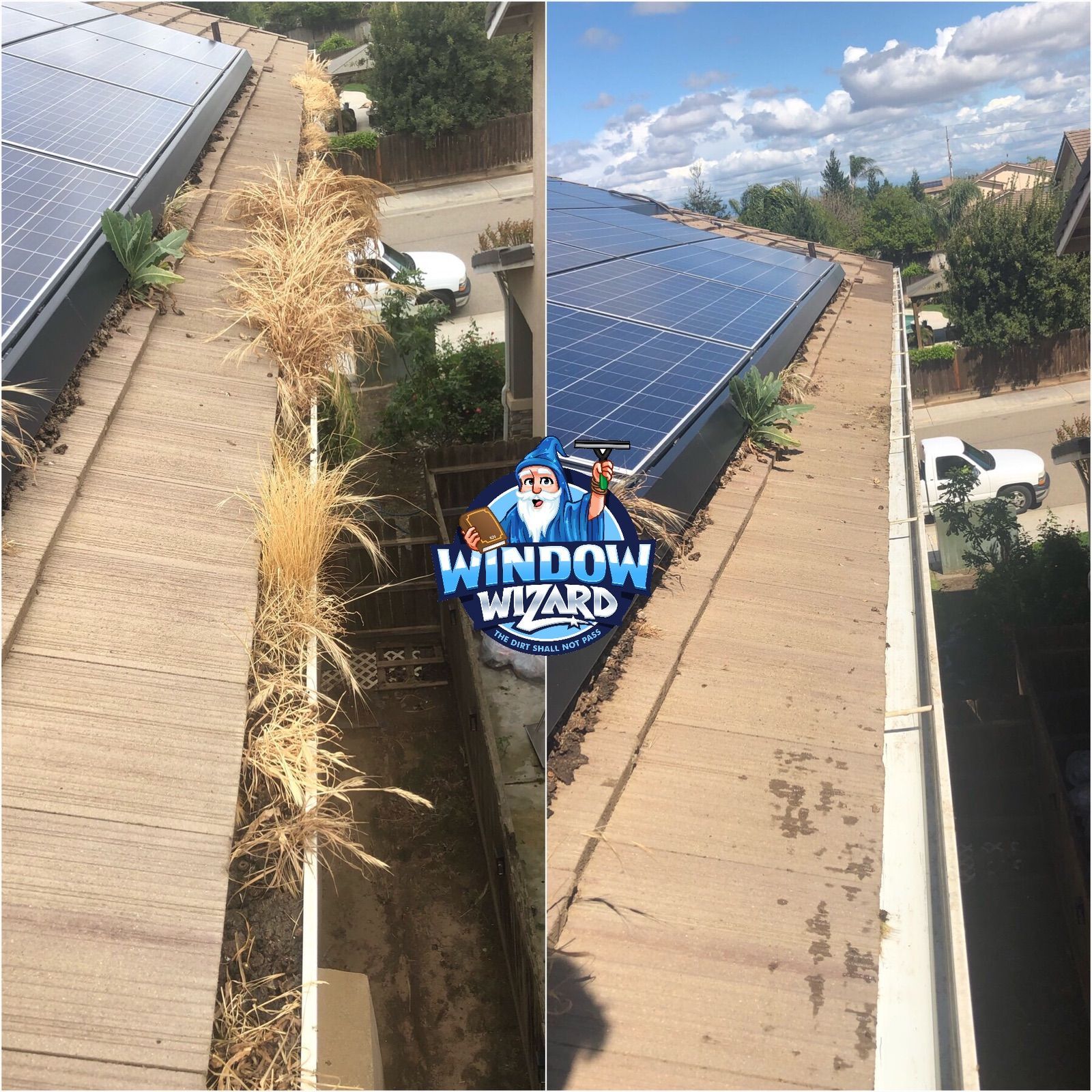 A window wizard logo is on the side of a building