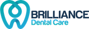 Logo for Brilliance Dental Care, featuring a blue tooth design and the business name.