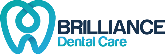 Logo for Brilliance Dental Care, featuring a blue tooth design and the business name.