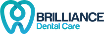 Logo for Brilliance Dental Care, featuring a blue tooth design and the business name.