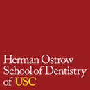 Herman Ostrow School of Dentistry of USC logo on red background, white and yellow text.