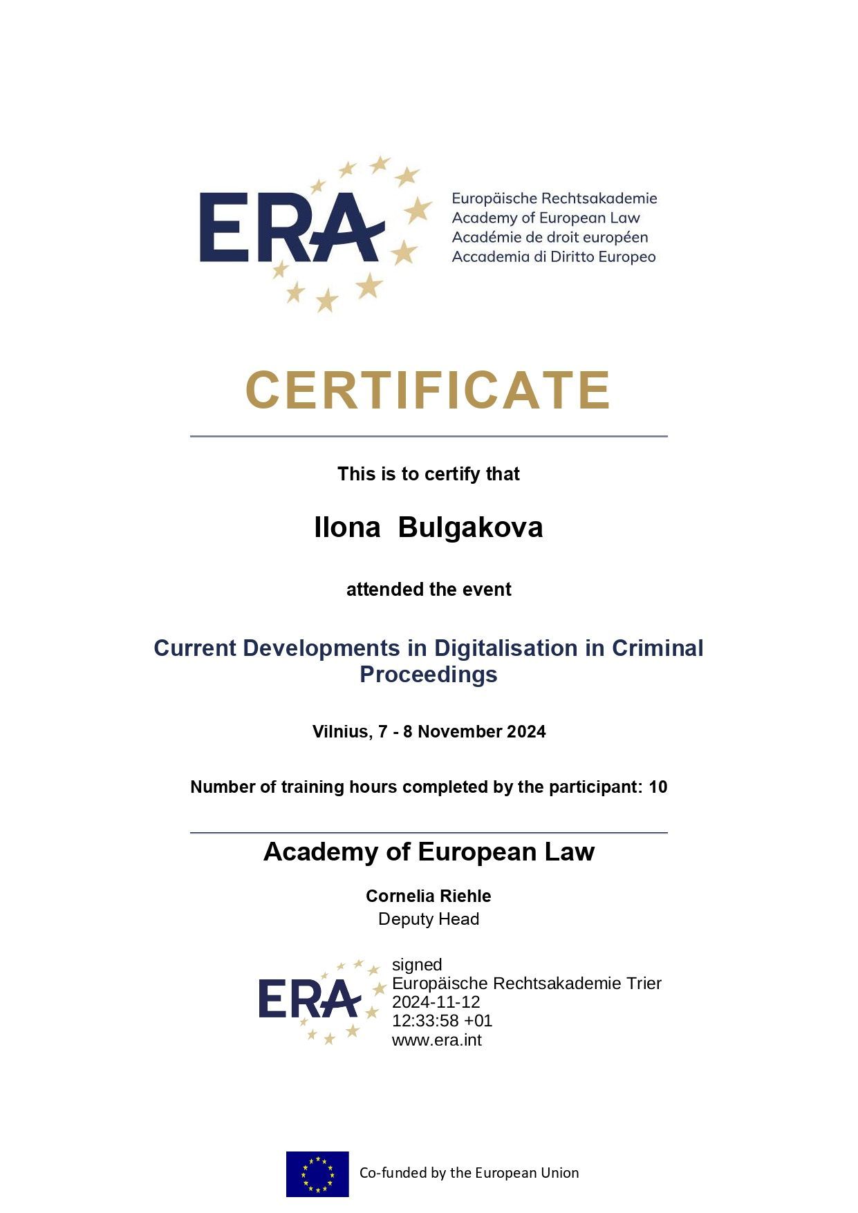 Certificate Ilona Bulgakova