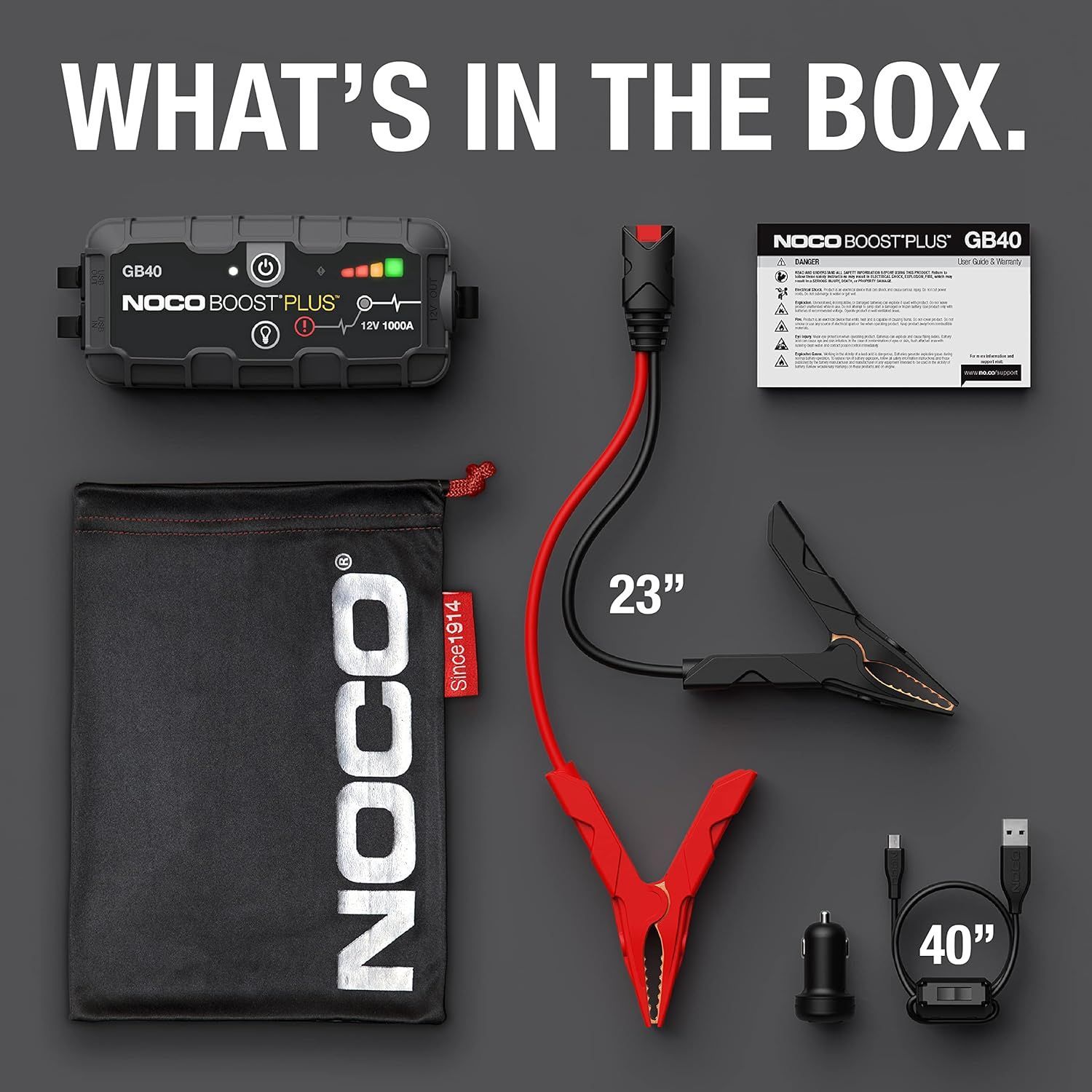 NOCO Boost Plus GB40 1000A 12V UltraSafe Lithium Jump Starter Box, Car Battery Booster, Jump Start Pack, Portable Power Bank Charger, and Jumper Cable Leads for up to 6L Petrol and 3L Diesel Engines
