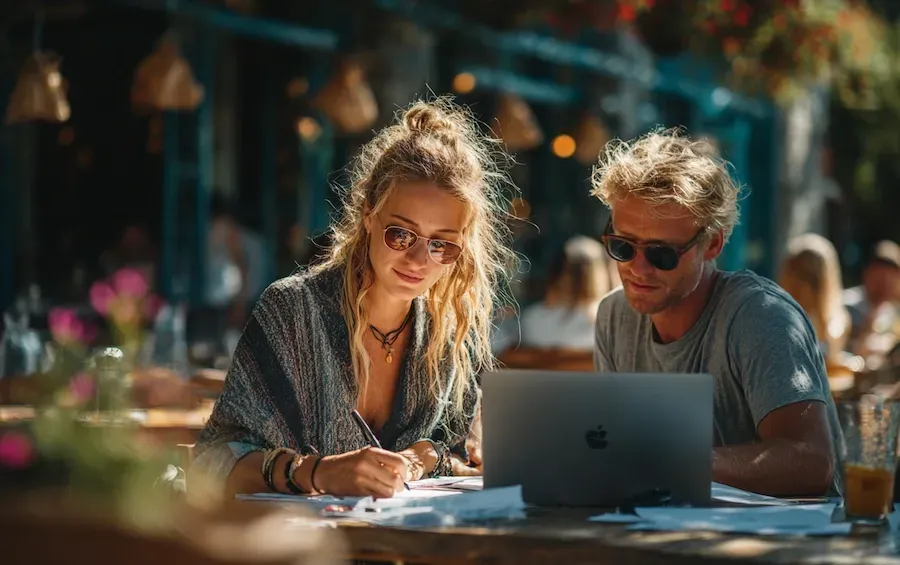 Two people at a cafe doing paperwork to sell a car | Sell Any Car Fast in Brisbane, QLD