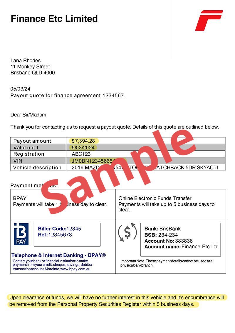 Finance Payout Letter Sample