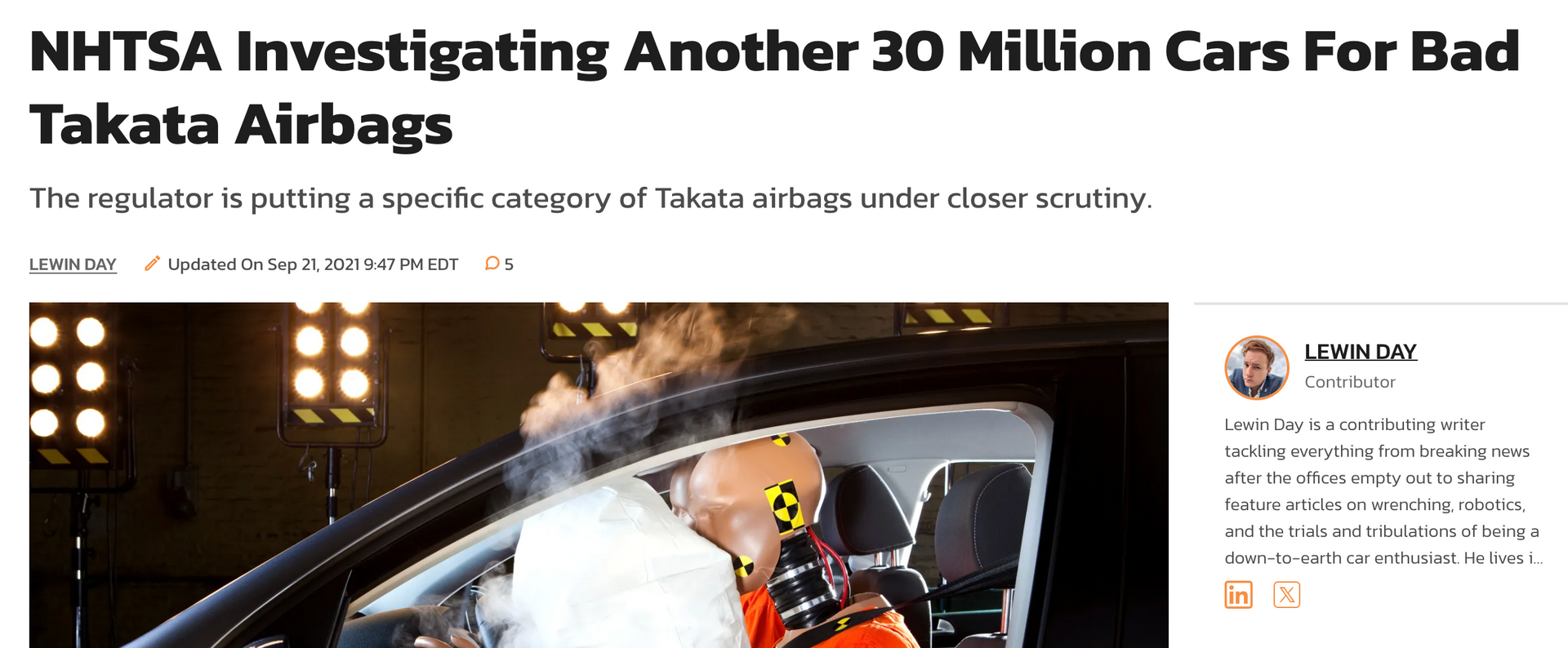 Takata Airbag recall article 