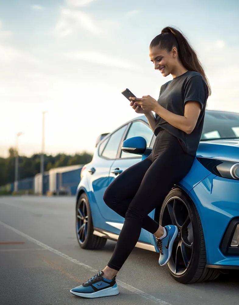 Car owner checking vehicle value on their phone