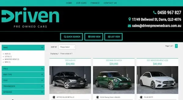 Driven Pre-Owned Cars prestige vehicle showroom in Brisbane