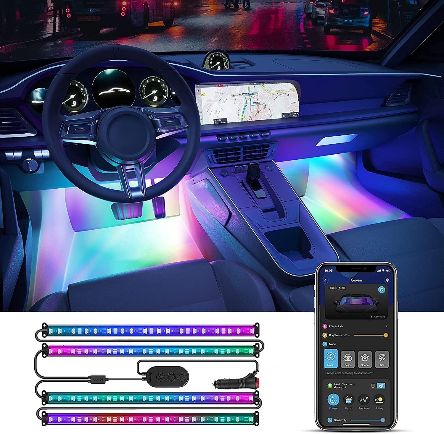 Govee RGBIC interior car LED light strips with app control