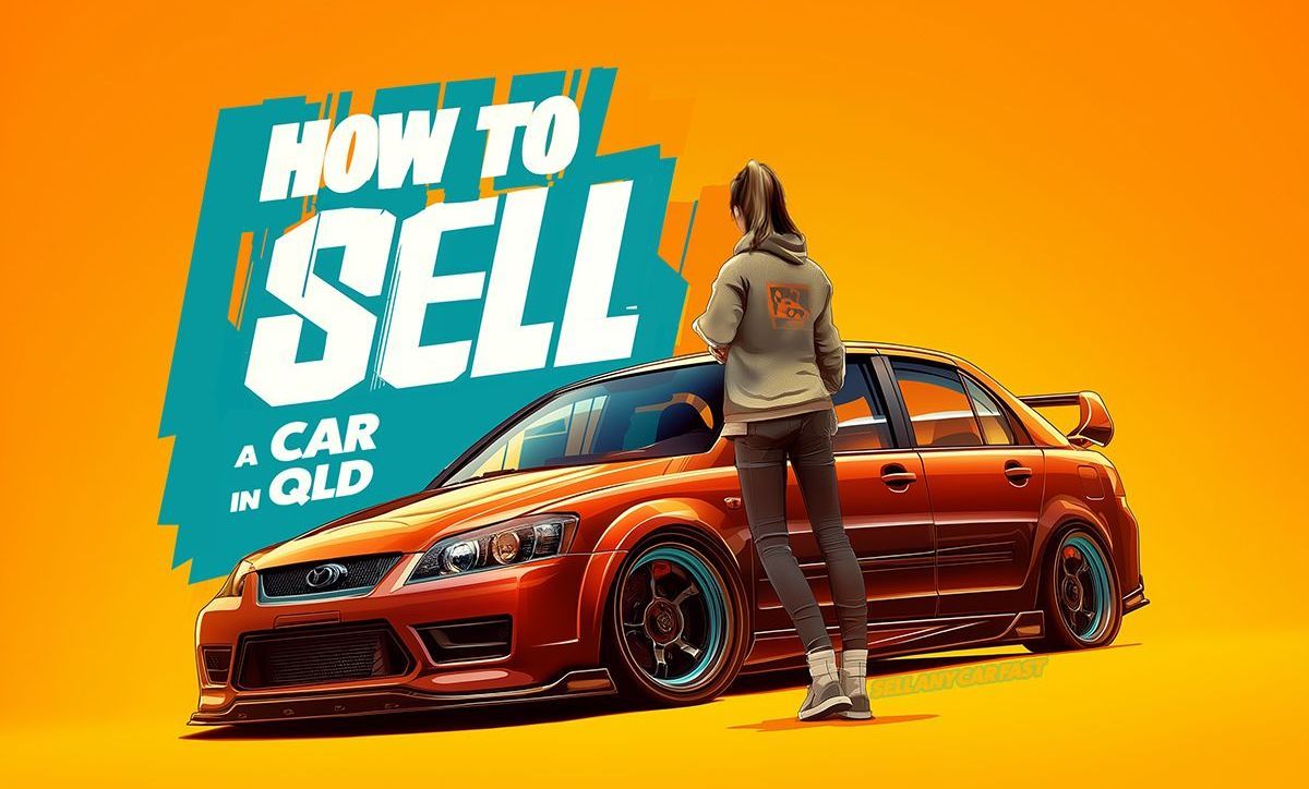 A Woman Is Standing Next to A Red Car — Sell Any Car Fast in Eagle Farm, QLD