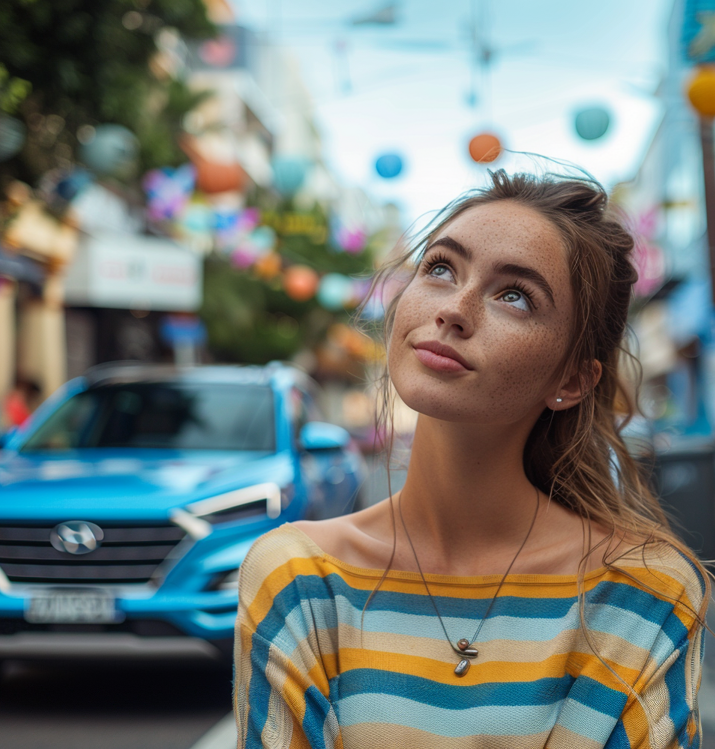 A Woman Is in Front of A Blue Car — Sell Any Car Fast in Eagle Farm, QLD