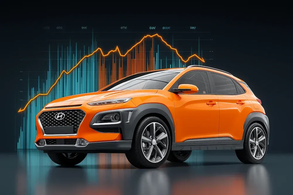 An orange Hyundai Kona depicting vehicle depreciation