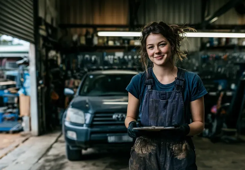 A mechanic doing a roadworthy certificate on a toyota in a workshop | Sell Any Car Fast 