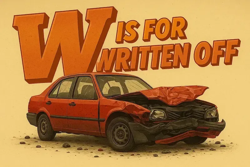 A Written Off Poster with A Wrecked Car WOVR meaning | Sell Any Car Fast Brisbane, QLD