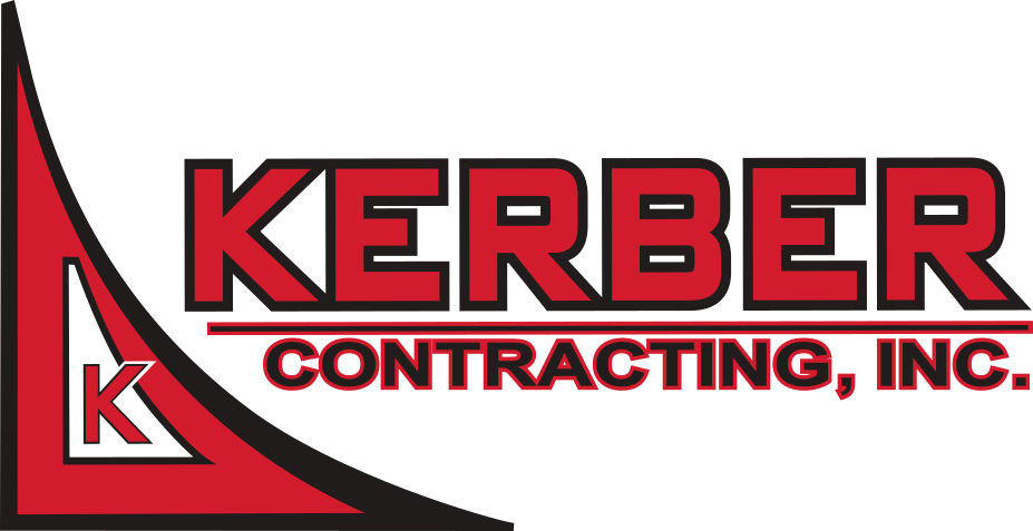 Logo for Kerber Contracting, Inc. featuring red text on white with a red and black geometric design including the letter 