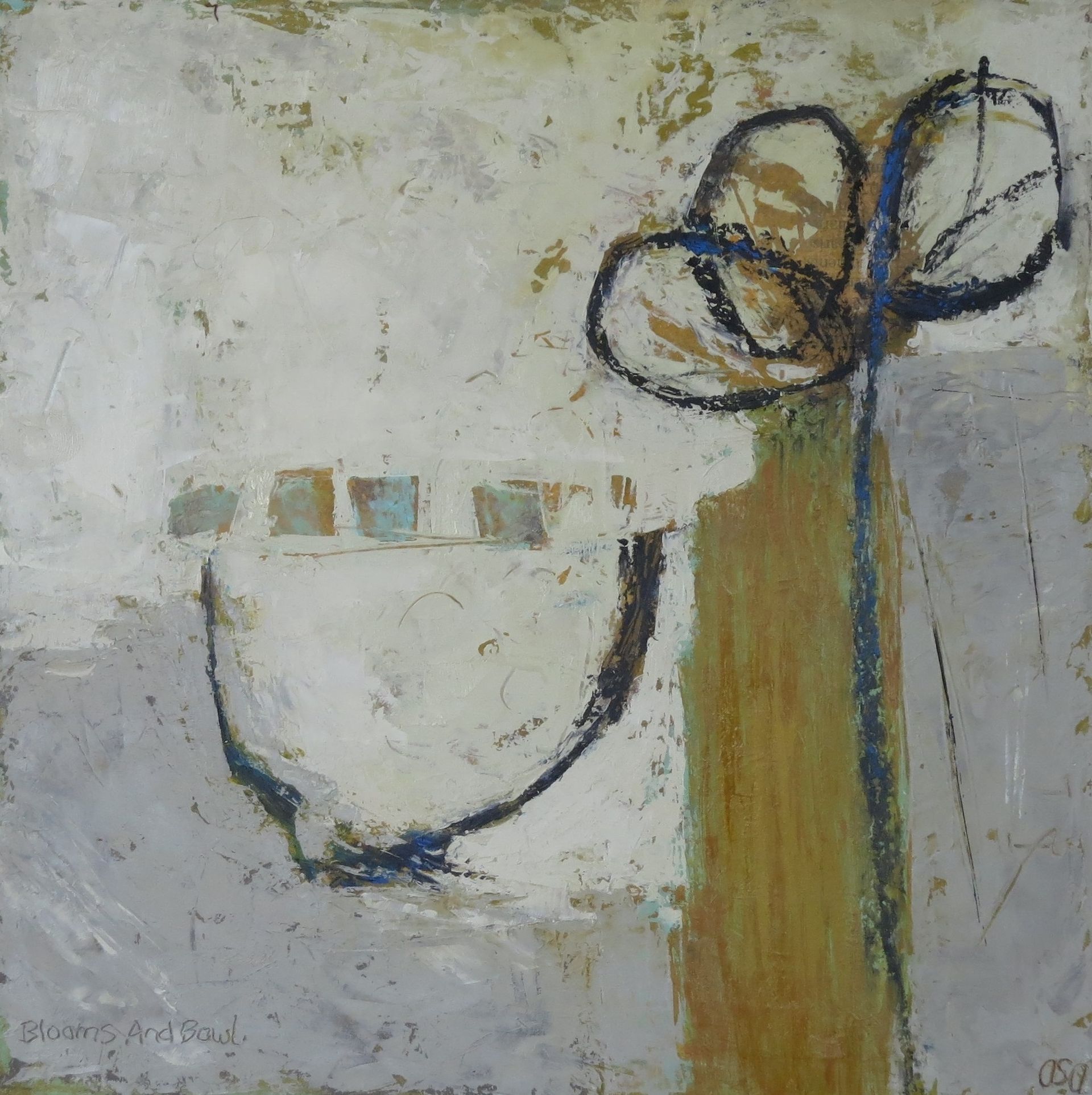 Blooms And Bowl Oil on Board 34cm x 34cm  SOLD