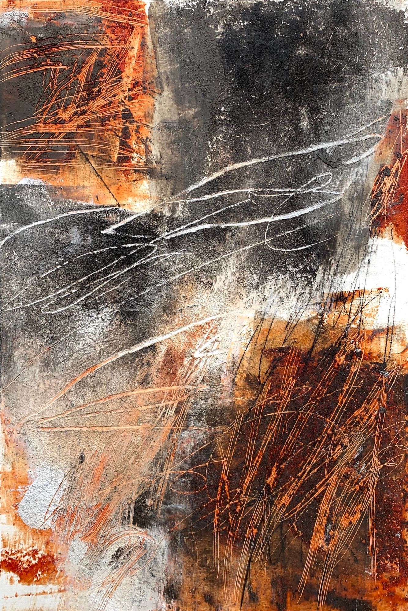 Autumn Mist IV Oil, Cold Wax, Mixed Media 17.5cm x 26cm £325