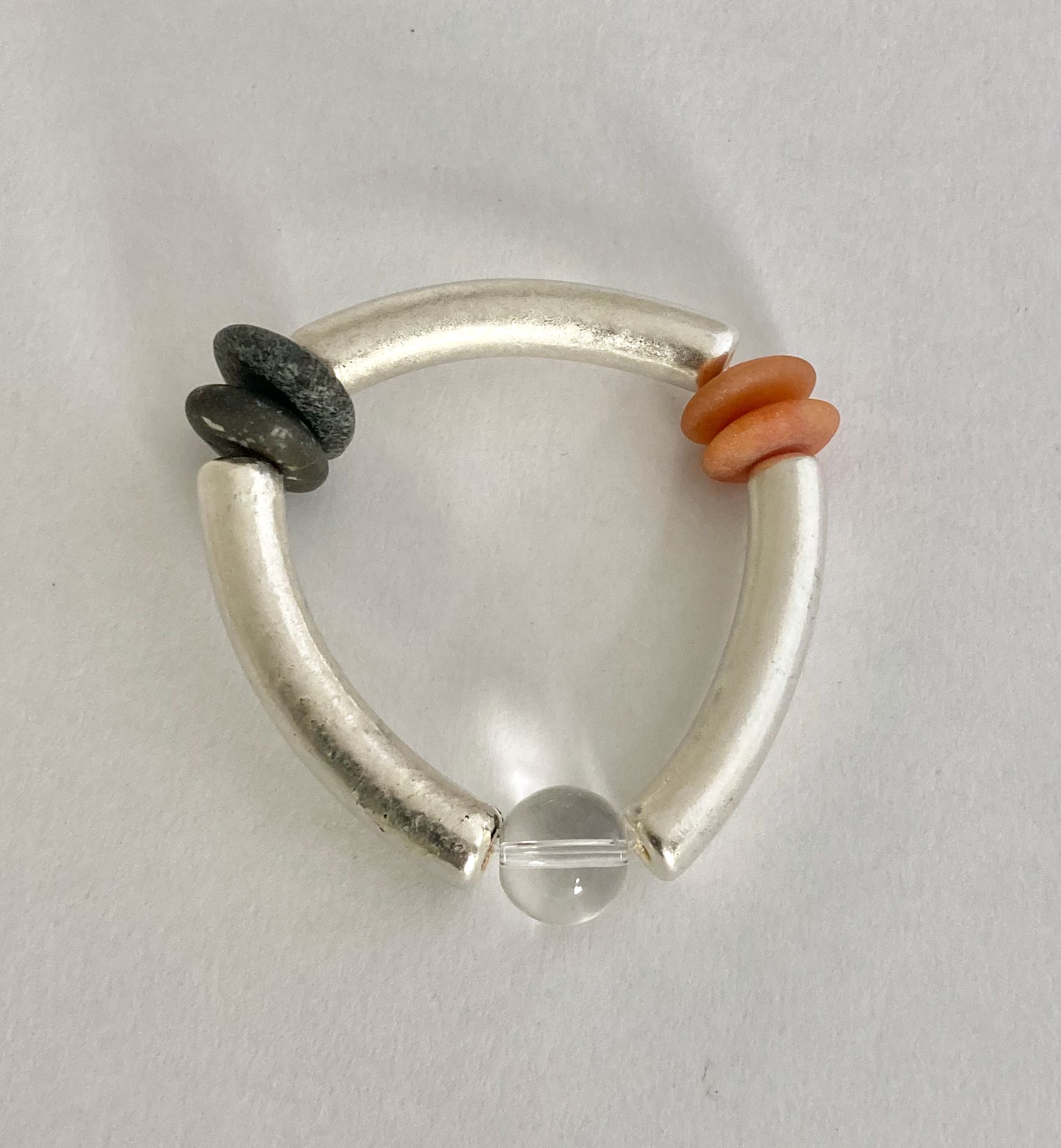 Carnelian, Speckled Beach Stone, Crystal Quartz Silver Tube Bracelet SOLD