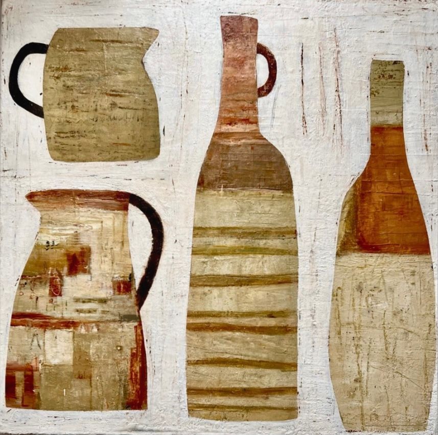 A ceramic vase with a geometric design on it