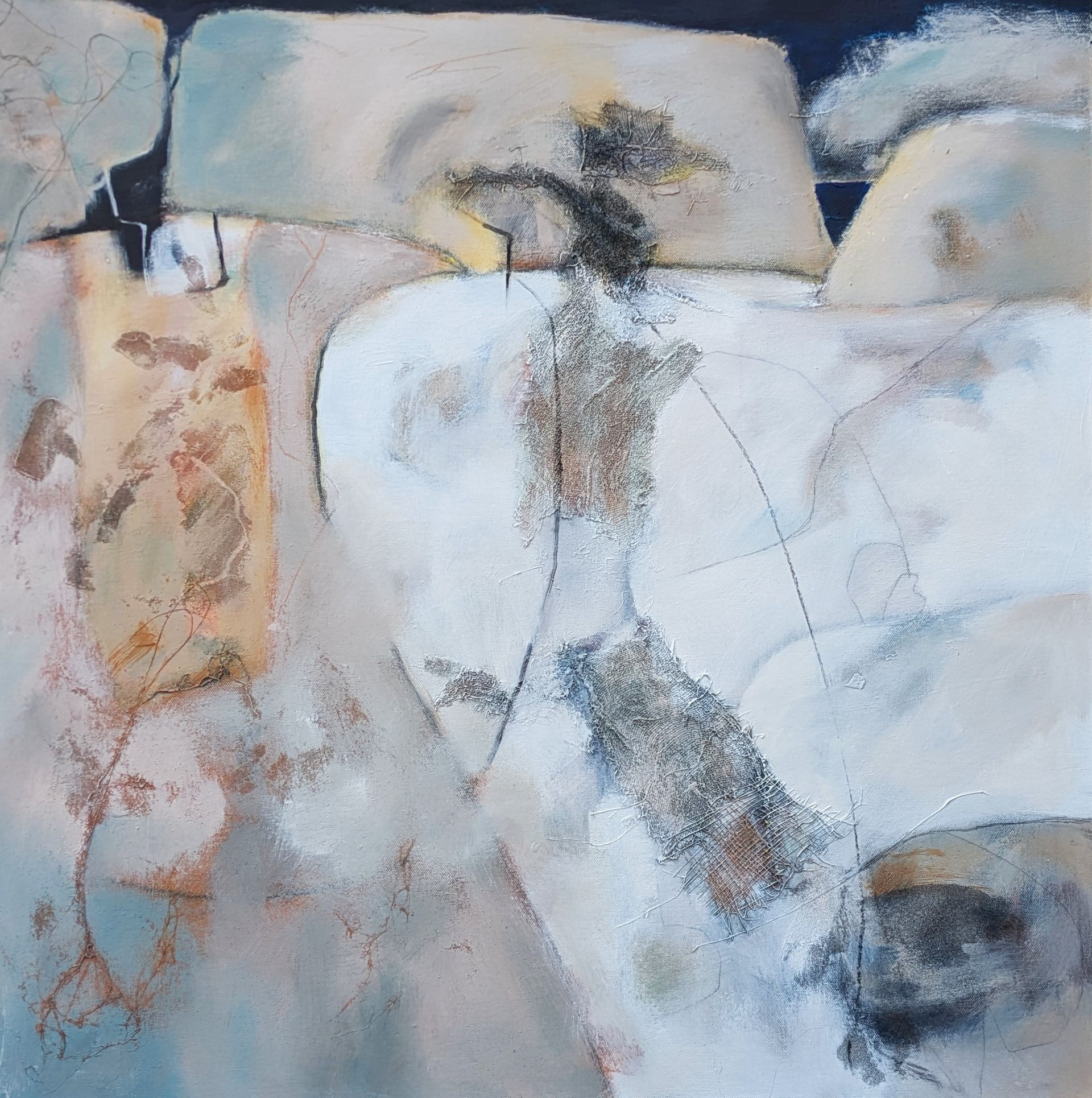 A close up of a painting with a lot of different colors