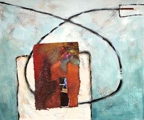 A close up of a painting with a circle in the middle of it.