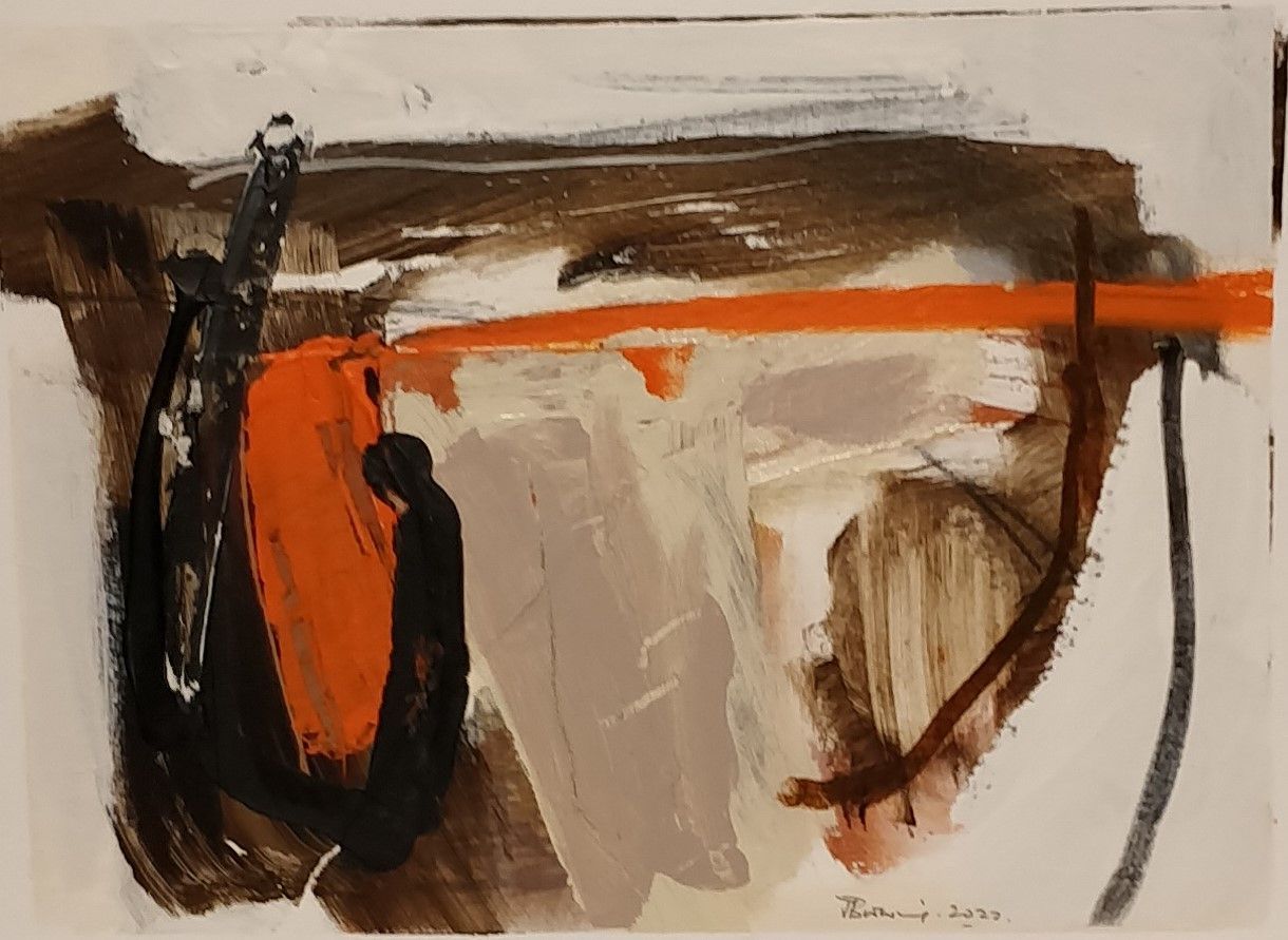 A painting of a landscape with a red line in the middle