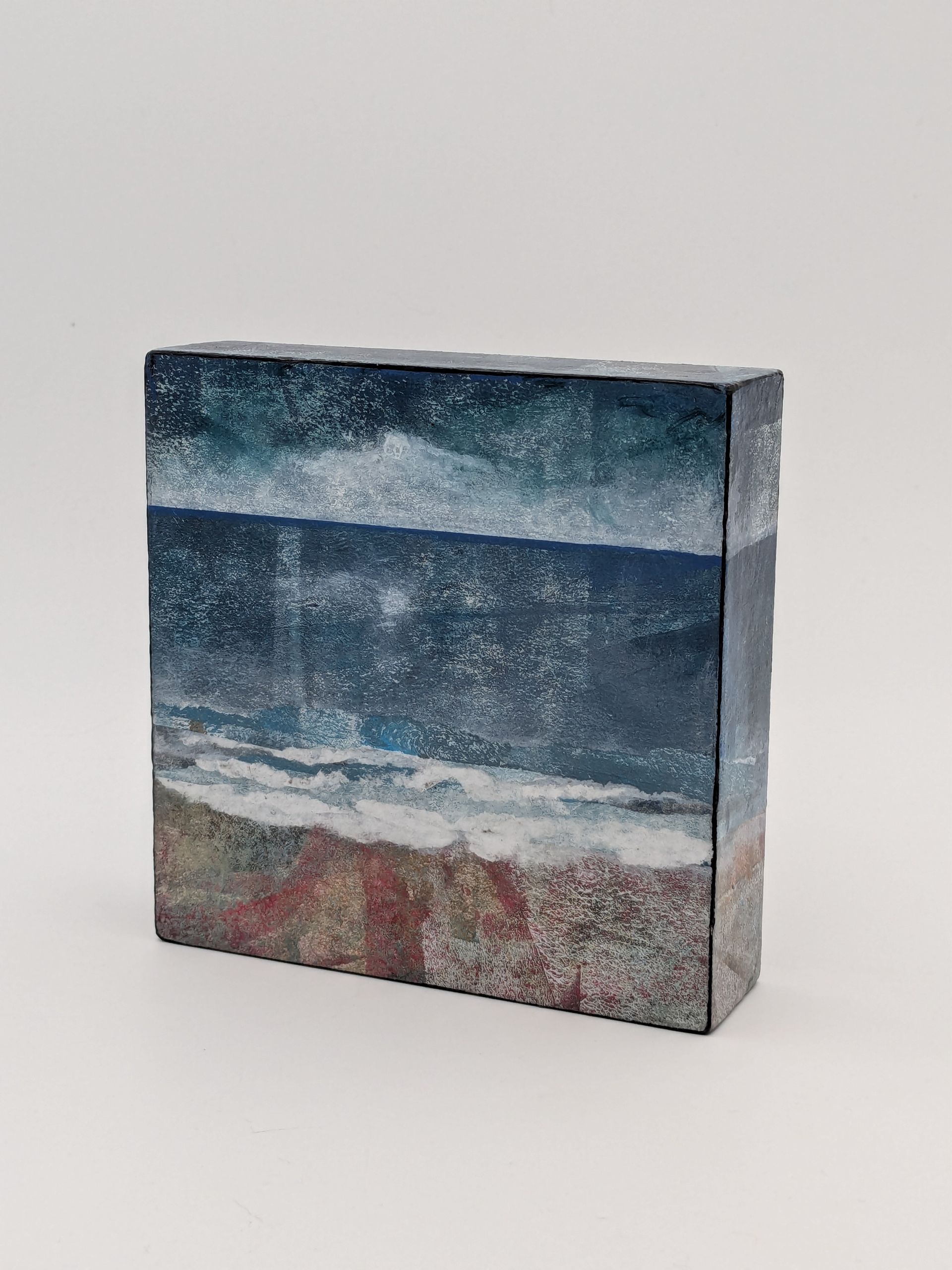 Sea Moments III Monoprint Collage Wooden Blocks 12cm x 12cm x 3cm £120