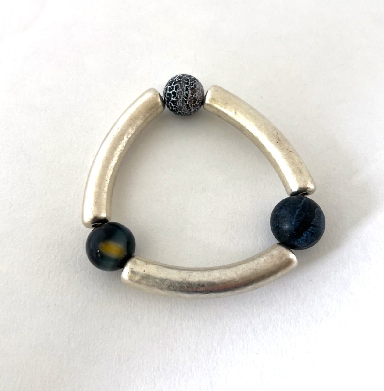 Blue Crackle Agate, Jasper, Blue Tiger Eye, Silver Tube Bracelet SOLD