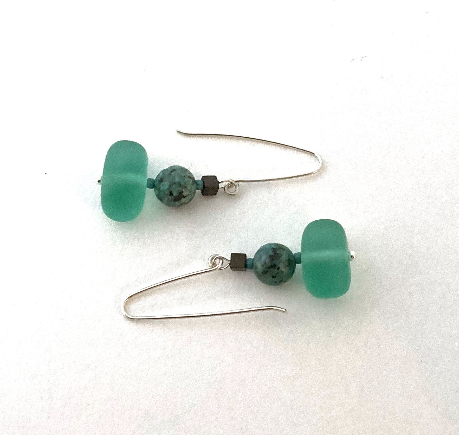 Green Seaglass Nugget Earrings SOLD