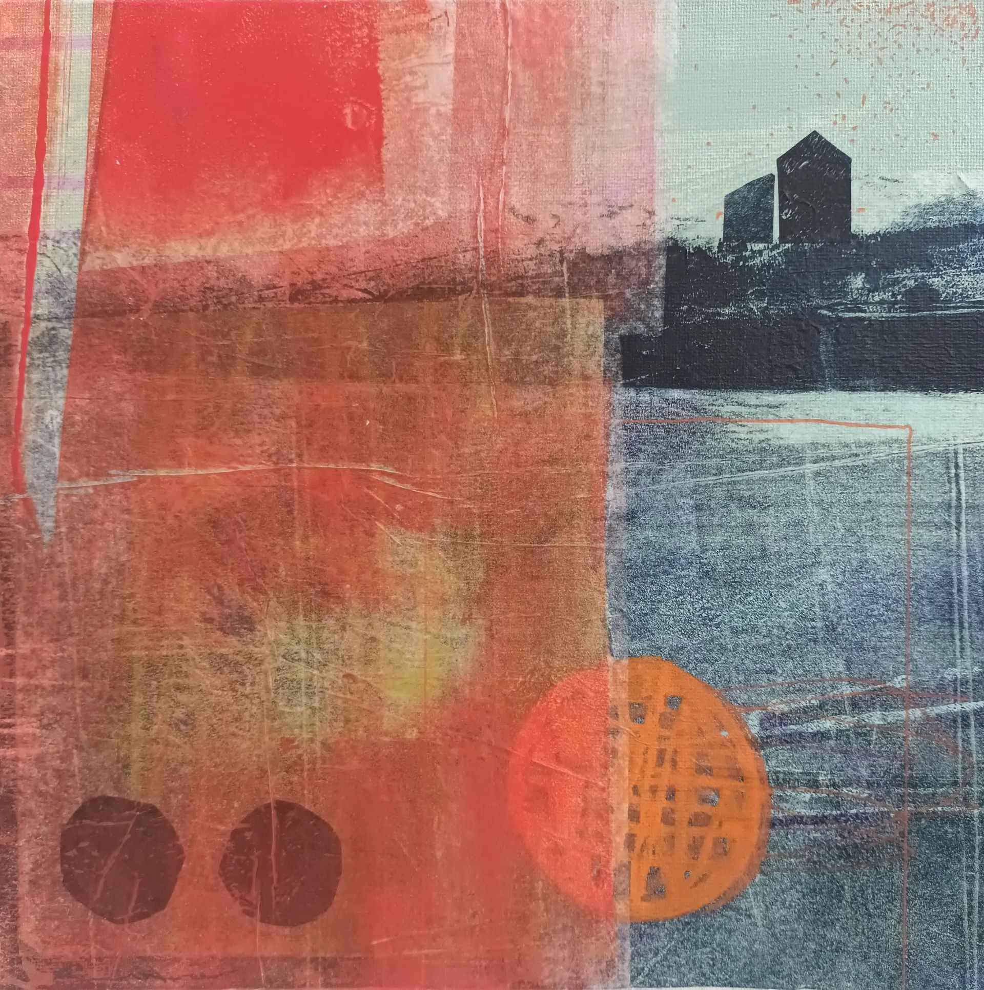 A close up of a painting with a castle in the background