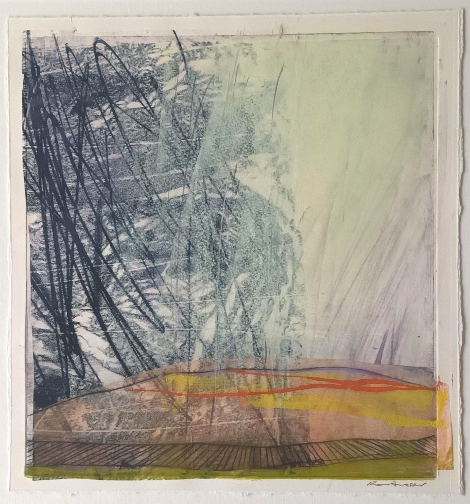 a painting of a landscape with trees in the background