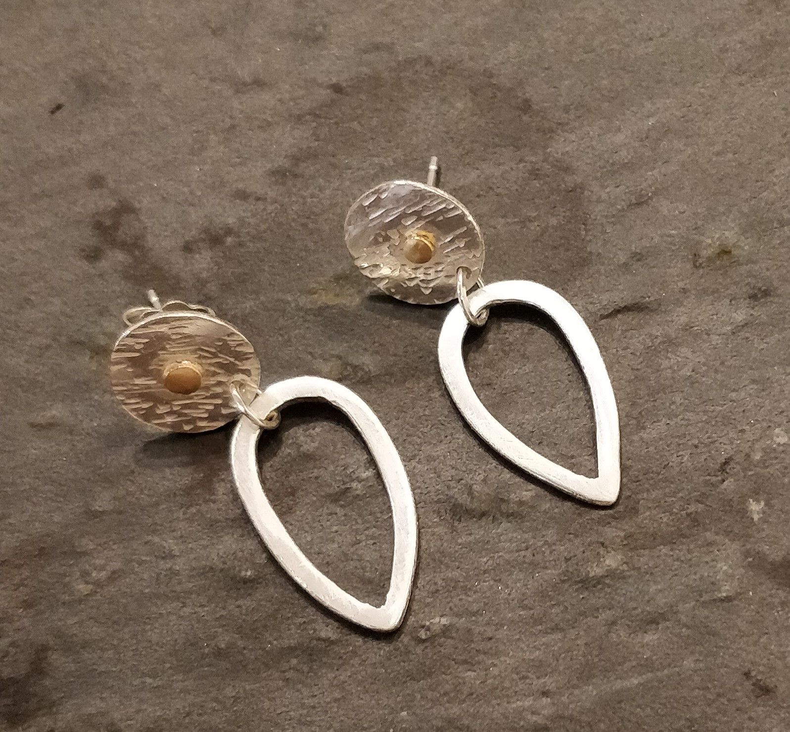 113 Silver and 22ct. Gold Drop Stud Earrings SOLD