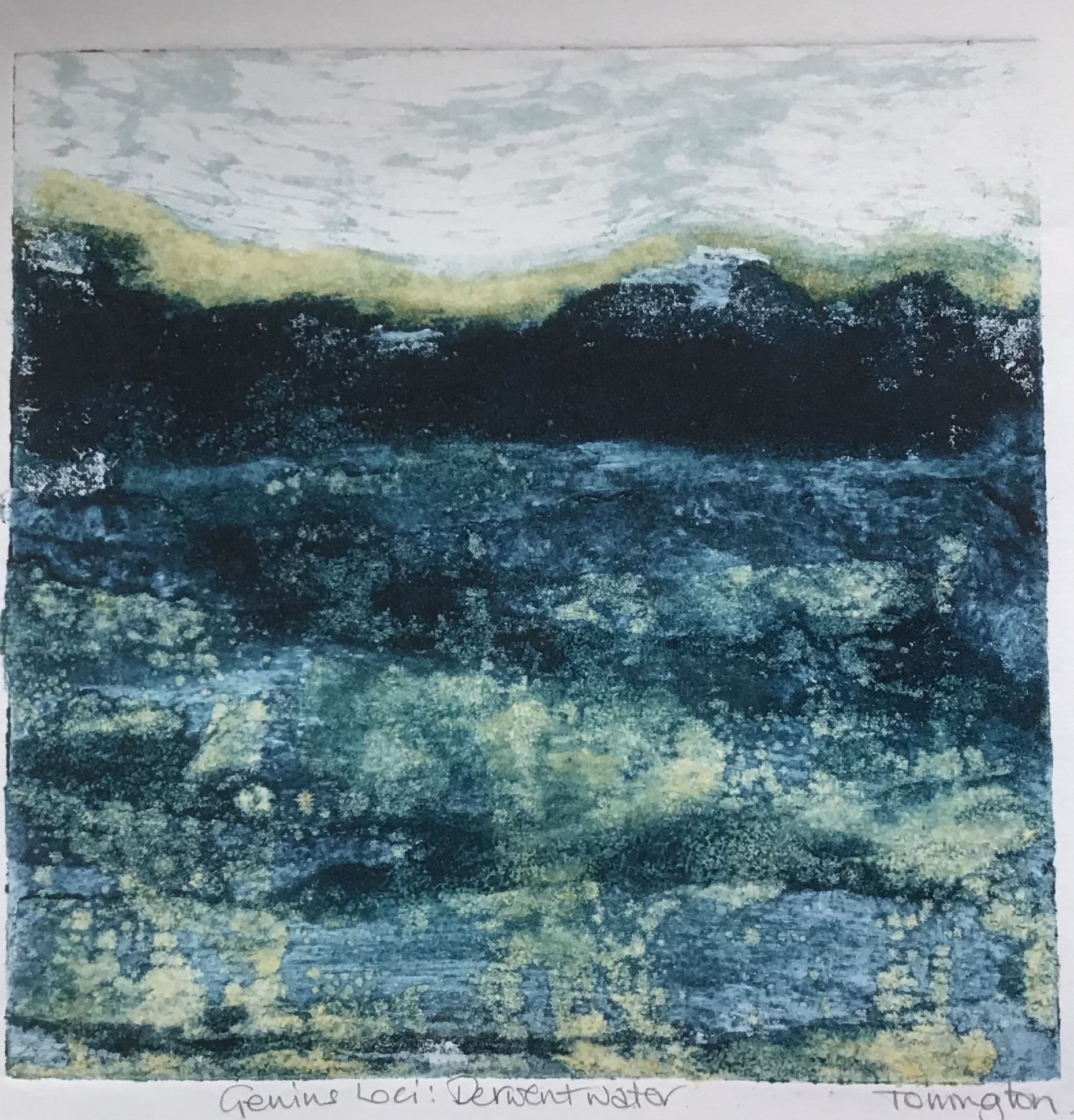 Genius Loci Derwent Water, Monotype on collagraph, £130 framed, 30cm square, £95 unframed, 19cm square, Edition of 10