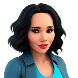 A 3d rendering of a woman wearing a blue jacket and a blue shirt