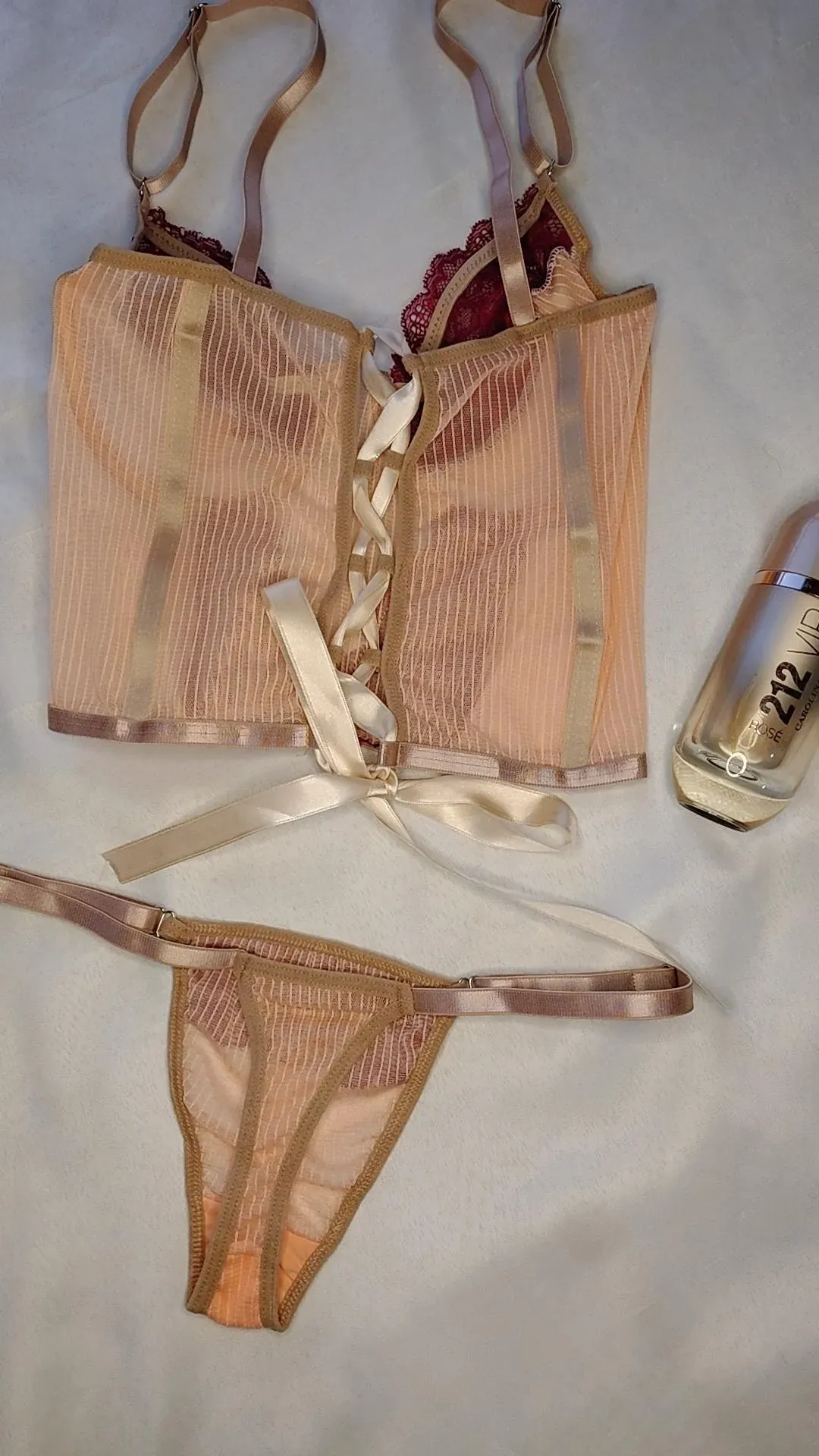 Set Corset Kairi durazno y bordo