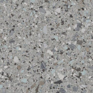 a close up of a gray and white terrazzo floor .
