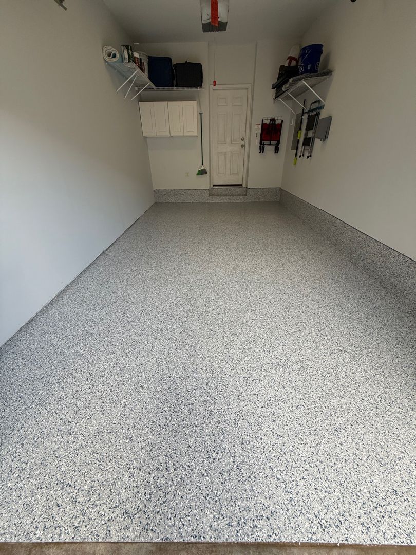 Epoxy flake floor in Charlotte Domino flake