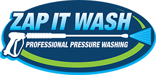 a logo for zap it wash professional pressure washing