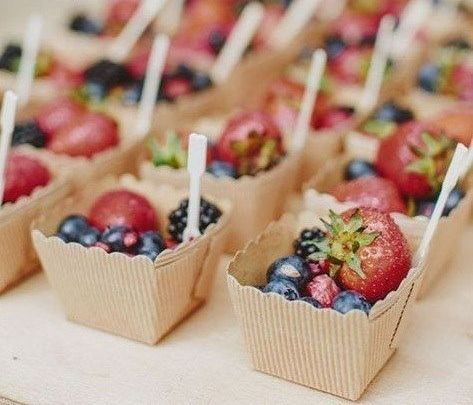 Strawberries, Blueberries, and Blackberries in Small Cups With Spoons — The Larder Byron Bay in Byron Bay, NSW
