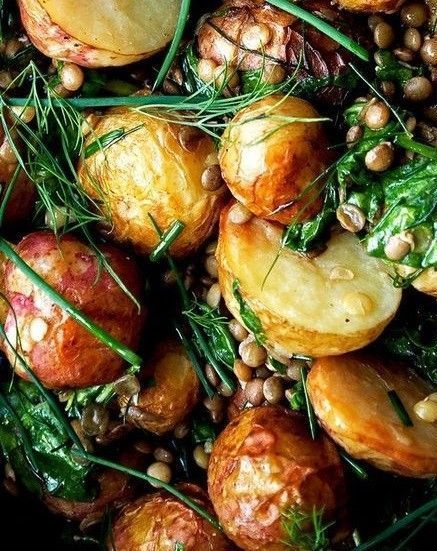 A Close Up of a Salad With Potatoes, Lentils and Spinach — The Larder Byron Bay in Byron Bay, NSW