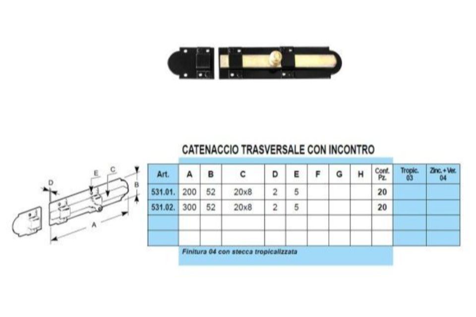 Caratteristiche catenacci trasversali